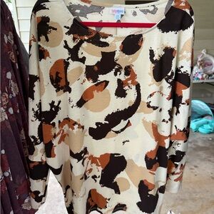 LuLaRoe Abstract Print Blouse - Black, Brown, Cream